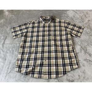 St. John’s Bay Mens XL Madras Short Sleeve Seagreen Tartan Plaid Shirt !